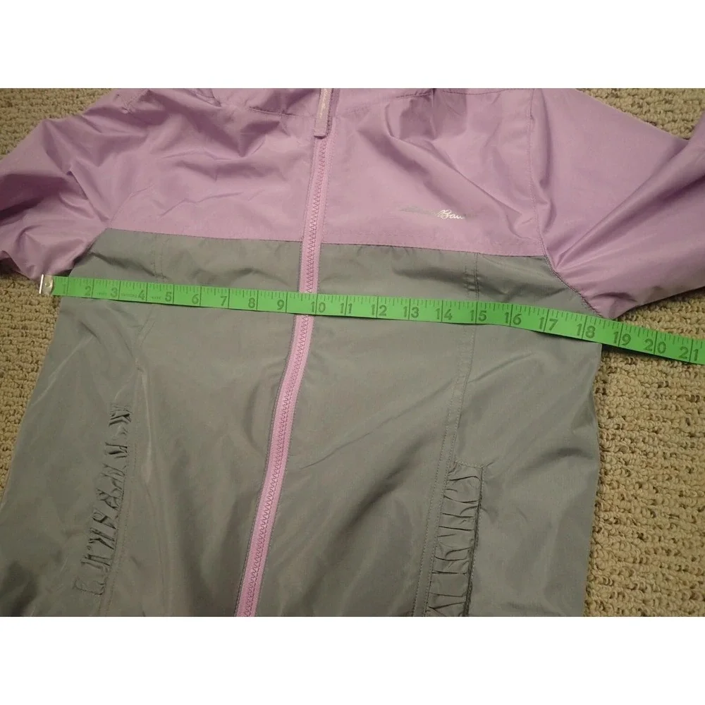 Eddie Bauer Windbreaker Jacket Girls 10/12 Purple Grey Excellent Colorblock Hood